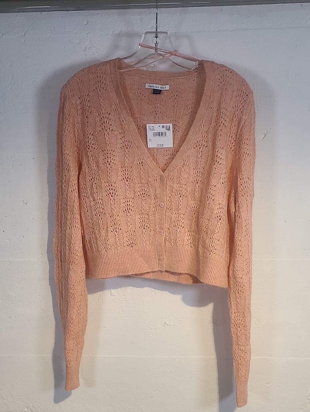American Eagle Outfitters Peach Knit V-Neck Button Cardigan Sweater